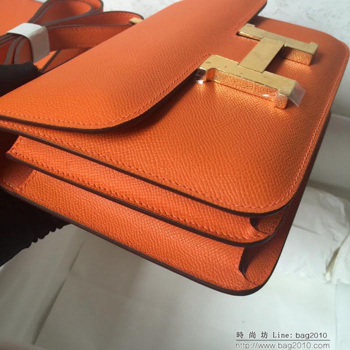 HERMES愛馬仕 Constance 空姐包 橙色 金銀扣 原廠Epsom皮 原版五金 蜜蠟線縫製 單肩斜挎包  Ama1263